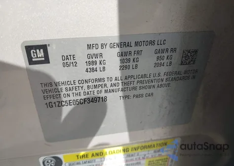 2012 Chevrolet Malibu 1Lt z USA, uszkodzony, nr VIN 1G1ZC5E05CF349718